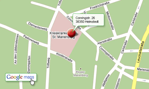 Googlemap Kreiskrankenhaaus Marienberg, Helmstedt